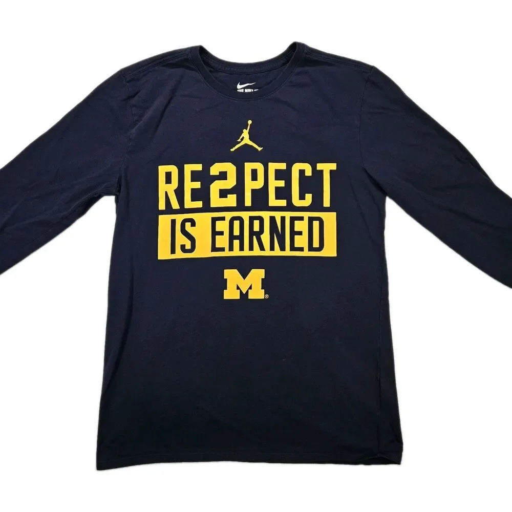 Mens Nike Jordan Michigan Wolverines Long Sleeve T Shirt Medium Blue